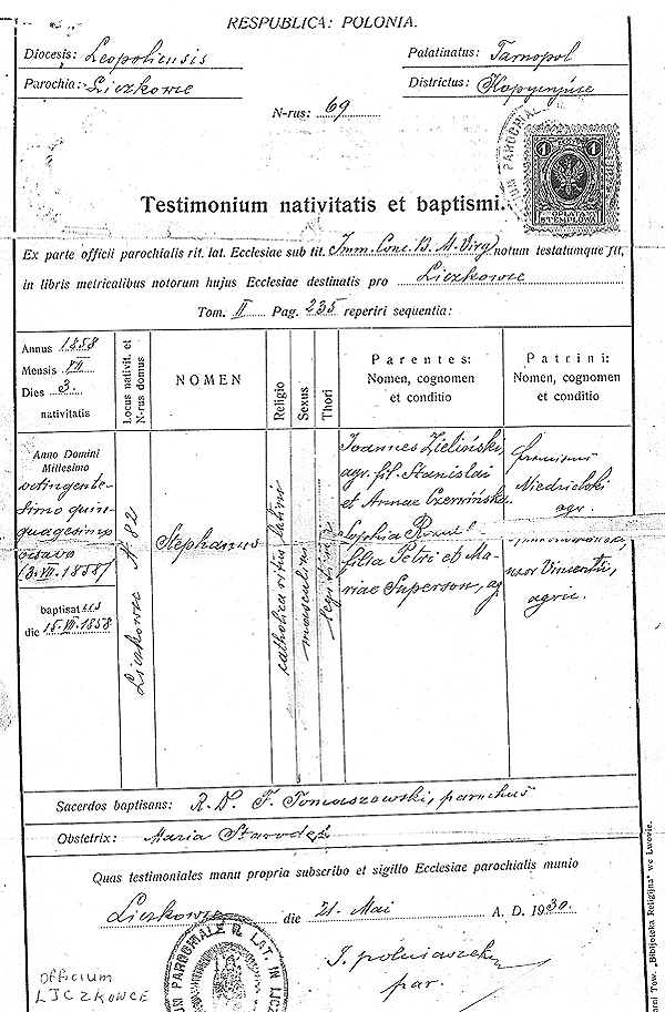 Scan of Polish birth certificate